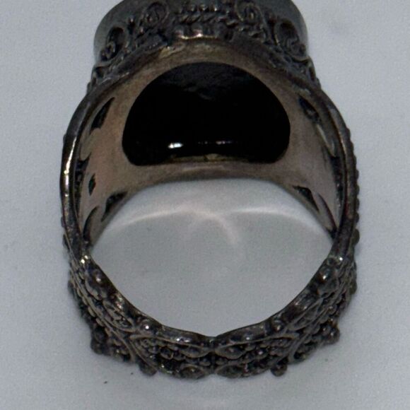 925 silver abalone shell statement ring large intricate Sz 10 - Picture 6 of 12